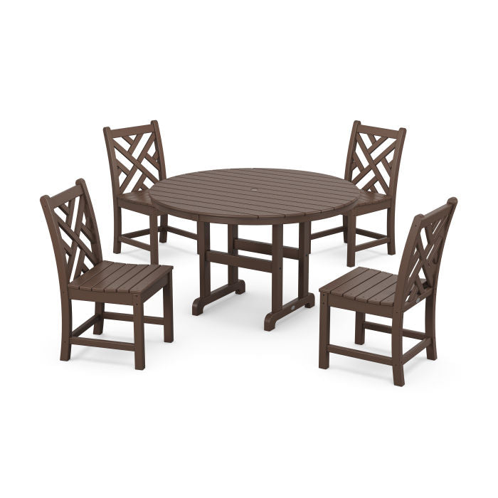 Polywood Chippendale 5-Piece Round Farmhouse Side Chair Dining Set PWS650-1