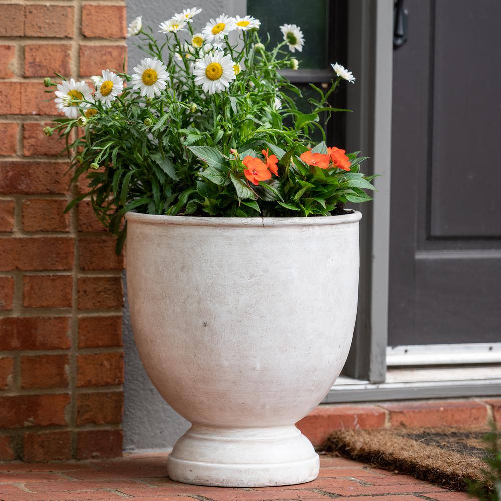 Vigoro 16 in. Wilton Large White Stone Resin Urn Planter (16 in. D x 18 in. H) With Drainage Hole HDR-094241