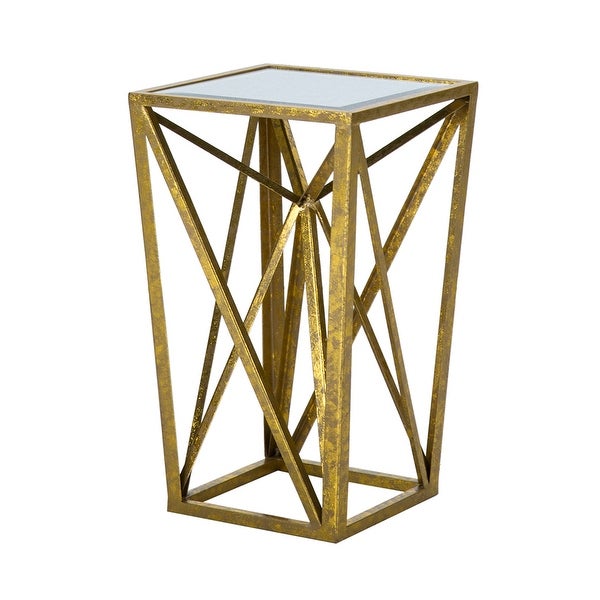 Angular Metal Accent Table with Tempered Glass Top