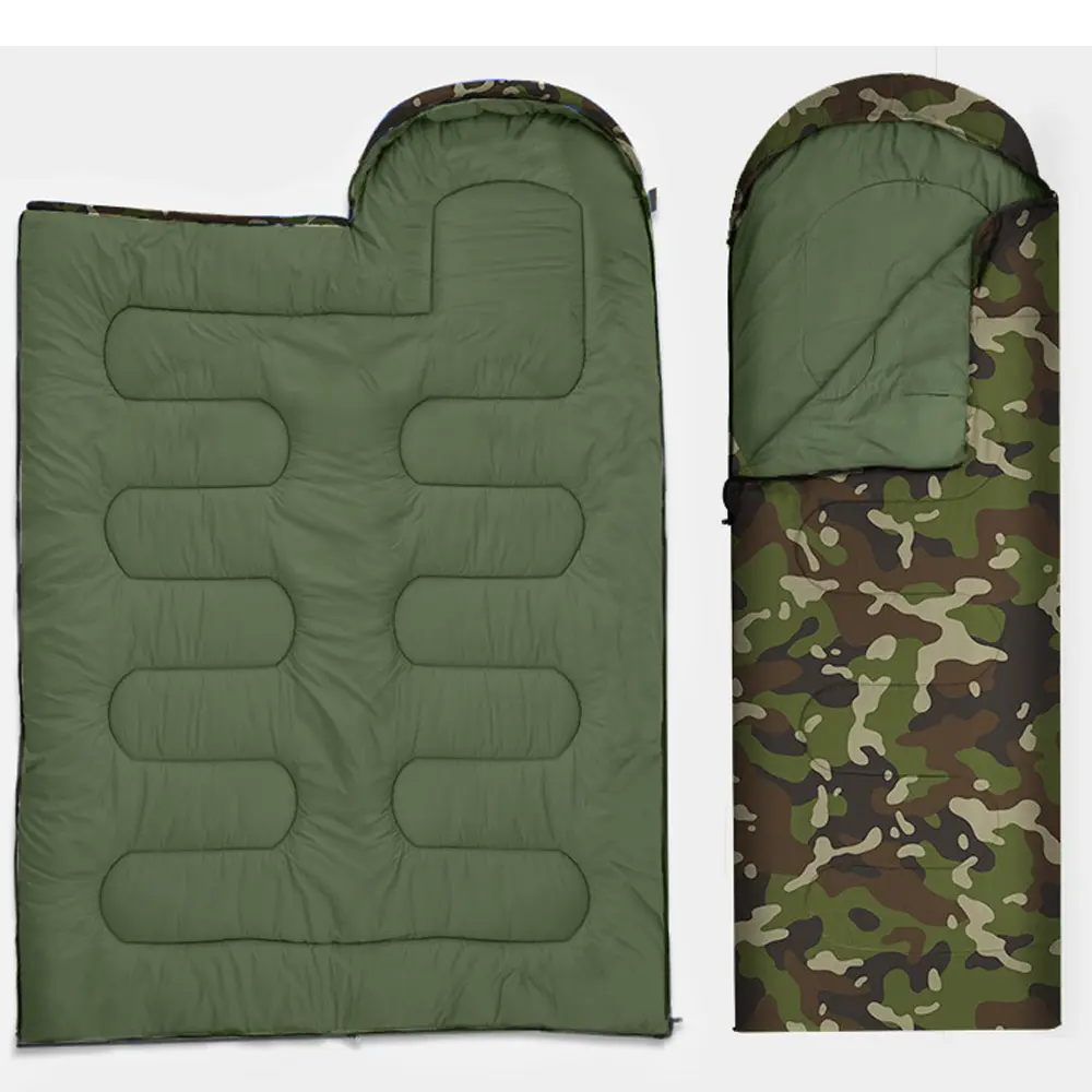 Hot Popular 170T Polyester Camouflage Pattern Outdoor Warm Camping Envelope Sleeping Bags with Carry Bag