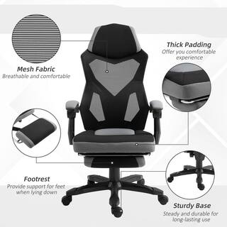 Vinsetto Grey Ergonomic Home Office Chair High Back Armchair Computer Desk Recliner with Footrest Mesh Back Lumbar Support 921-233V80GY