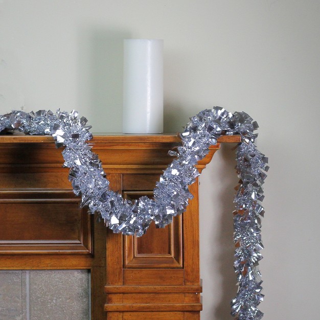 Unlit Shiny Holographic Silver Christmas Tinsel Garland