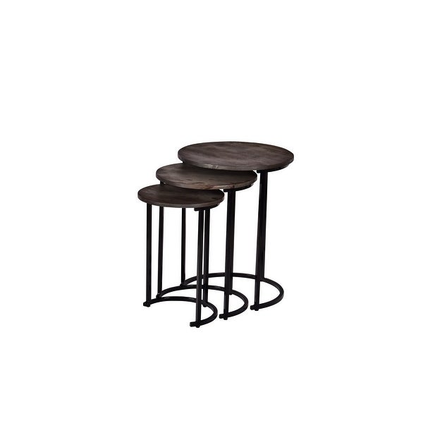 Round Set Of 3 Wooden Nesting Tables And Black Metal / 18x18x24 Inch