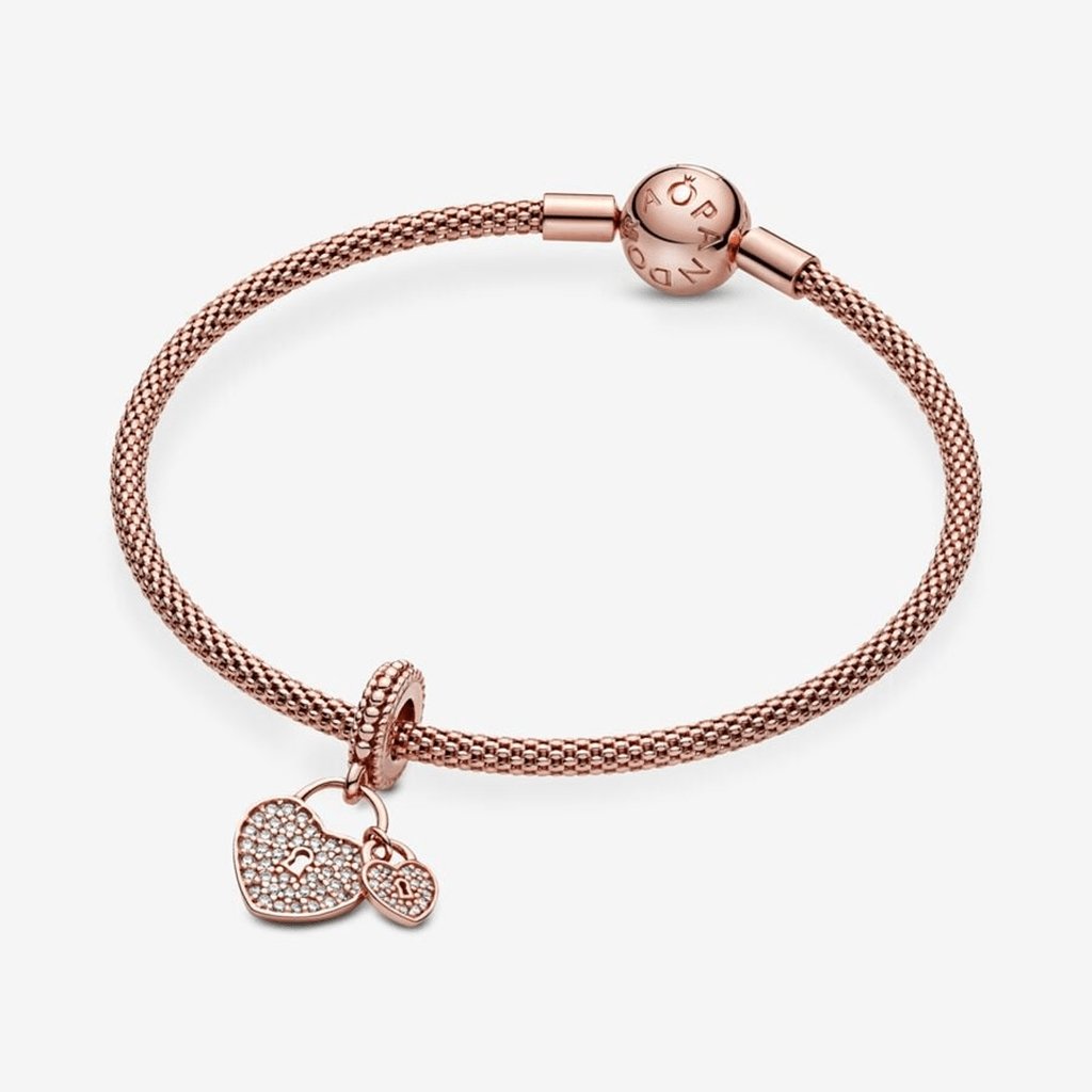 PANDORA  Pavé Heart Padlocks Dangle Charm