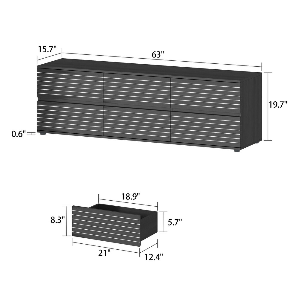 Elegant Storage Dresser/TV Stand with Six Drawers Black   White Chest   63“