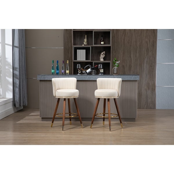 Retro Counter Height Bar Stools Set of 2， 360-degree Footrest， Ergonomic Backrest and Footstool， Easy to Assemble