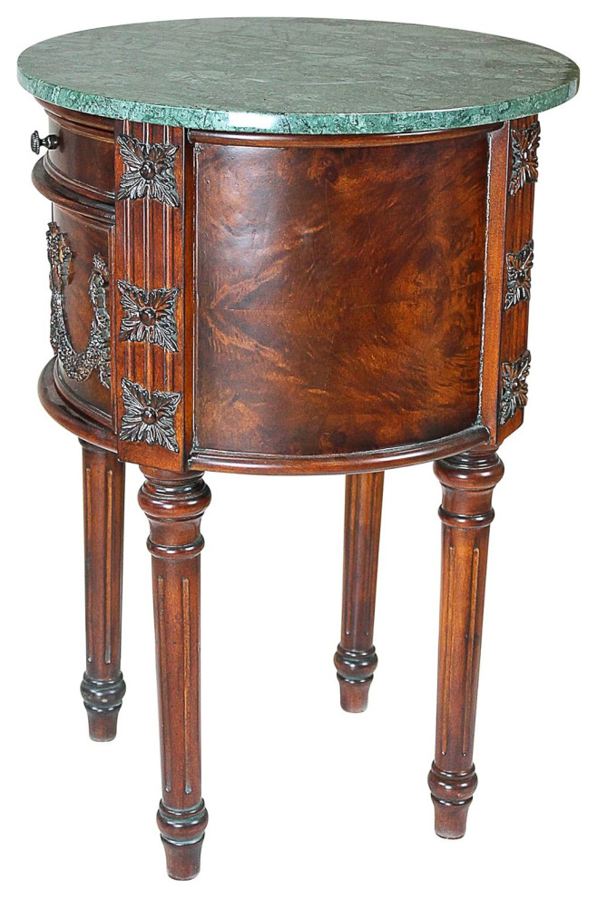 Traditional End Table  Drum Shaped Body With Large Drawers  ampMarble Top  Cherry   Victorian   Side Tables And End Tables   by Decor Love  Houzz