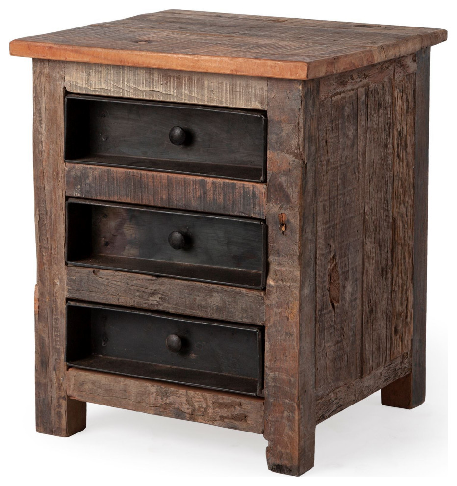 HomeRoots Medium Brown Wood Square Top End Table With Rustic Metal Drawers   Rustic   Side Tables And End Tables   by VirVentures  Houzz