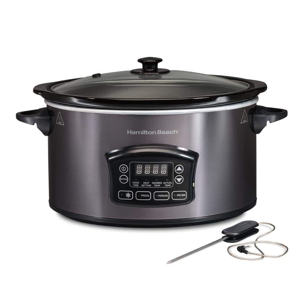 Hamilton Beach 6 qt. Gray Programmable Slow Cooker with Defrost and Temperature Probe 33768