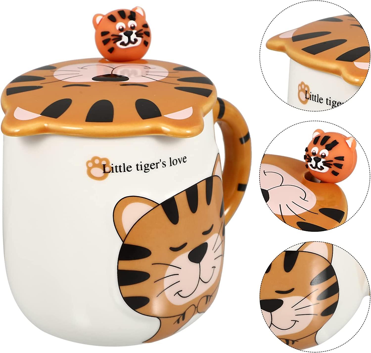 Ceramic Tiger Mug With Lid Spoon Cartoon Animal Coffee Cup Mug Milk Mug Tea Mugs Water Drinking Cup For 2022 New Year