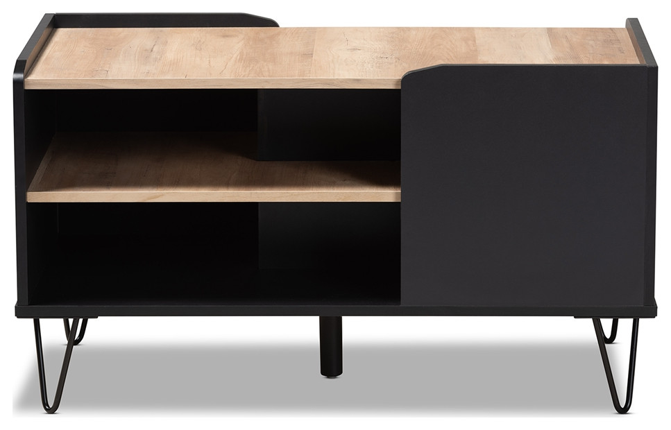 Modern Two Tone Black Oak Finished Wood Metal 3 Tier Coffee Table   Midcentury   Coffee Tables   by Imtinanz  LLC  Houzz