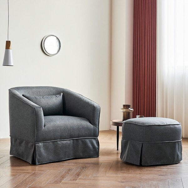 Swivel Barrel Chair With Ottoman，Swivel Accent Chairs Armchair for Living Room