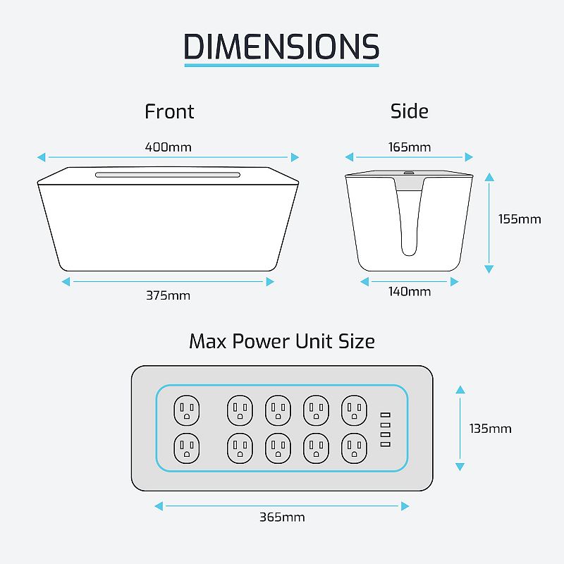 Zbrands // Large Cable Management Box With Cooling Window， Hide Cords， Power Strips (white)