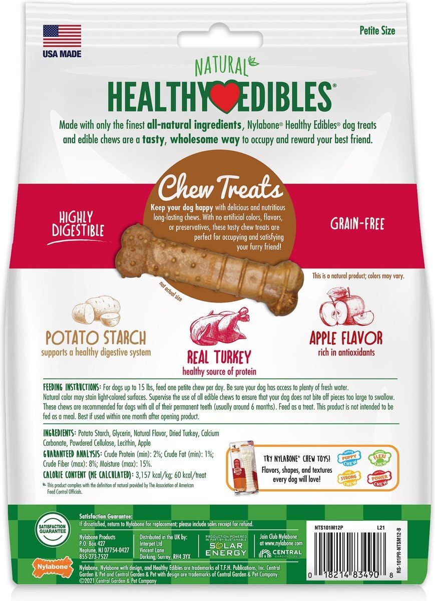 Nylabone Healthy Edibles All-Natural Long Lasting Turkey and Apple Flavored Dog Chew Treats