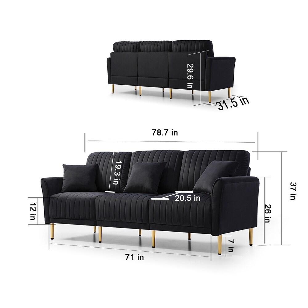 Mid Century Luxury Velvet 3 Piece Sofa Set