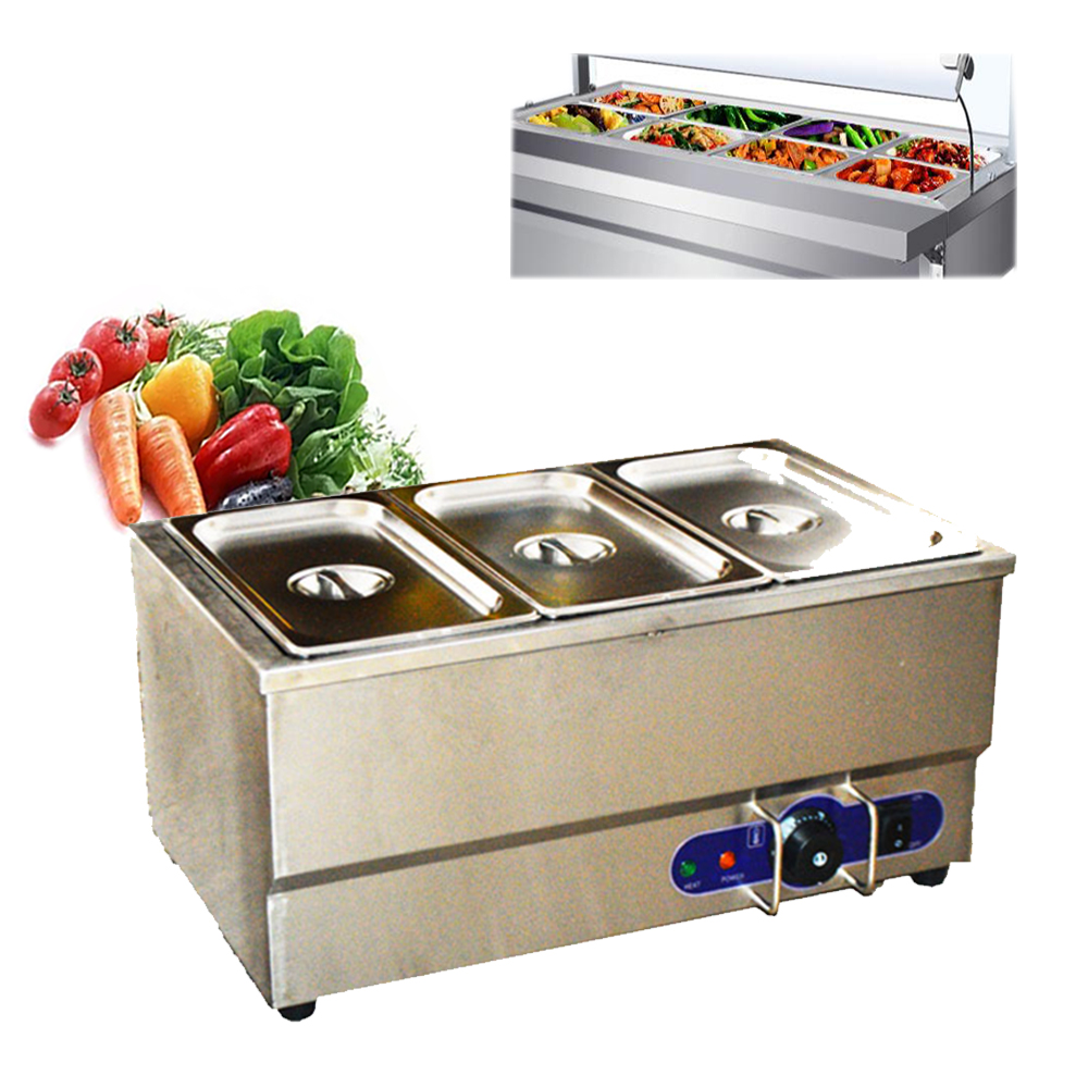 TECHTONGDA Buffet Food Warmer Stainless Steel Bain Marie Buffet Countertop 3 Pan Electric Steam Heater 6