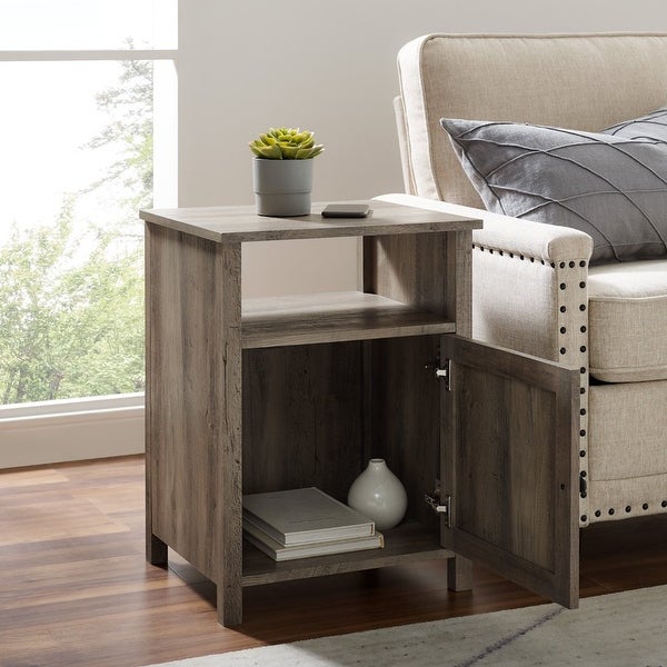 Modern Open Shelf End Table， Grey Wash