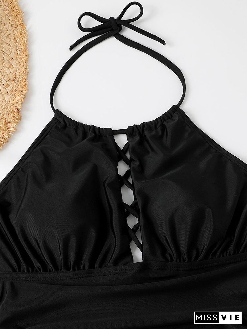 Cross Strap Lace-up Stitching One Piece Swimwear