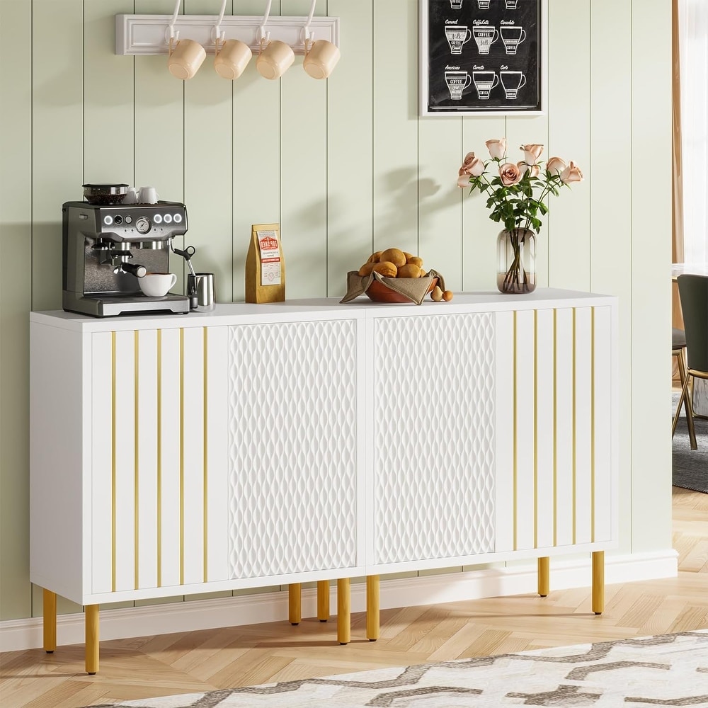 4 Tier Buffet Storage Cabinet with Doors  Sideboard Buffet Cabinet with Storage  Modern White Coffee Bar Cabinet