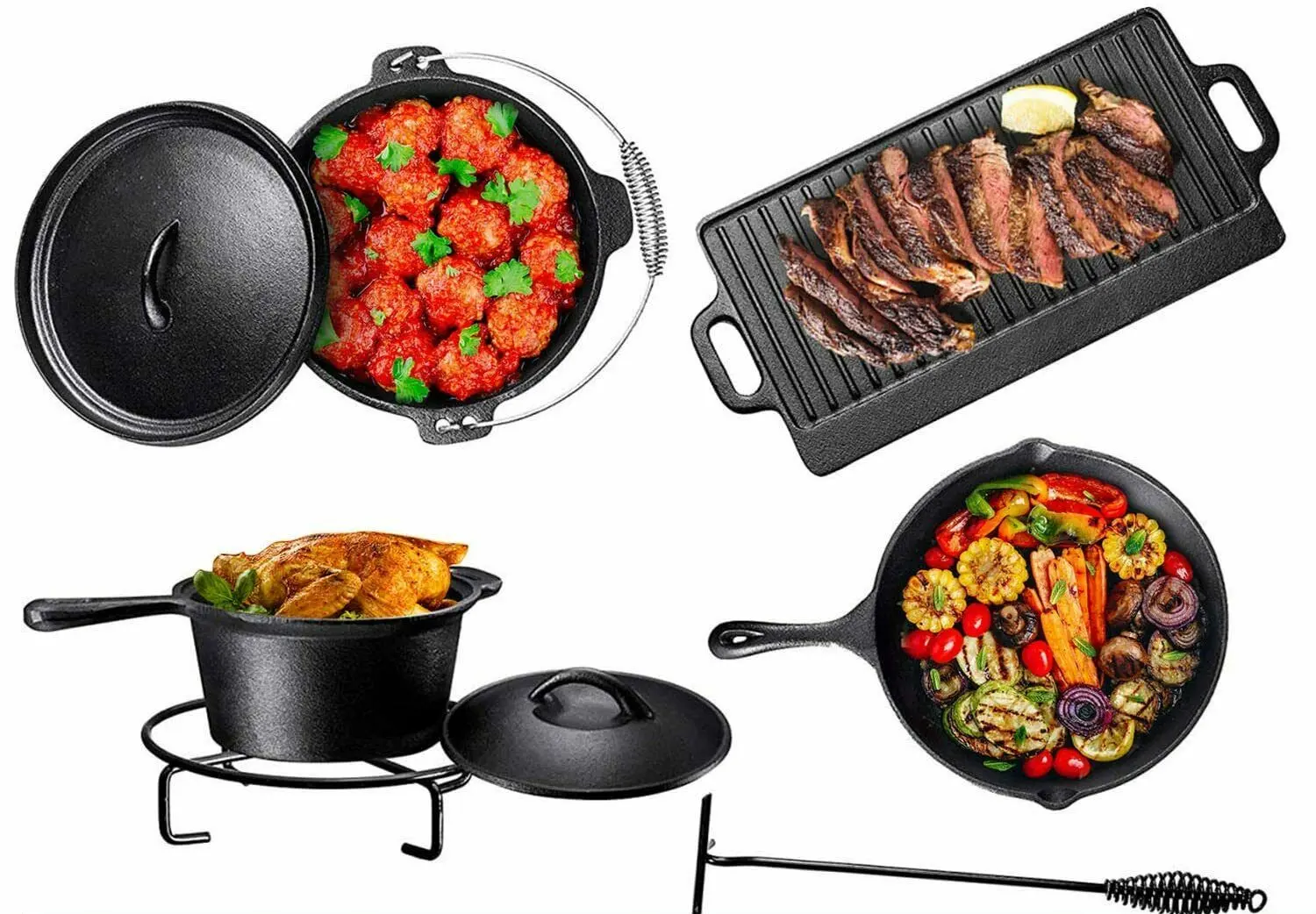 Outdoor Cooking Non Stick Griddle Wooden Box Packing Pan Cast Iron Dutch Oven Set