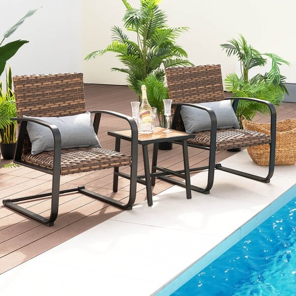 3 Pieces Patio Rattan Conversation Set with Lumbar Pillows - N/A - Overstock - 37797521