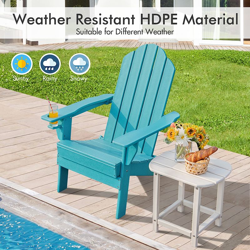 Foldable Weather Resistant Patio Chair with Built-in Cup Holder