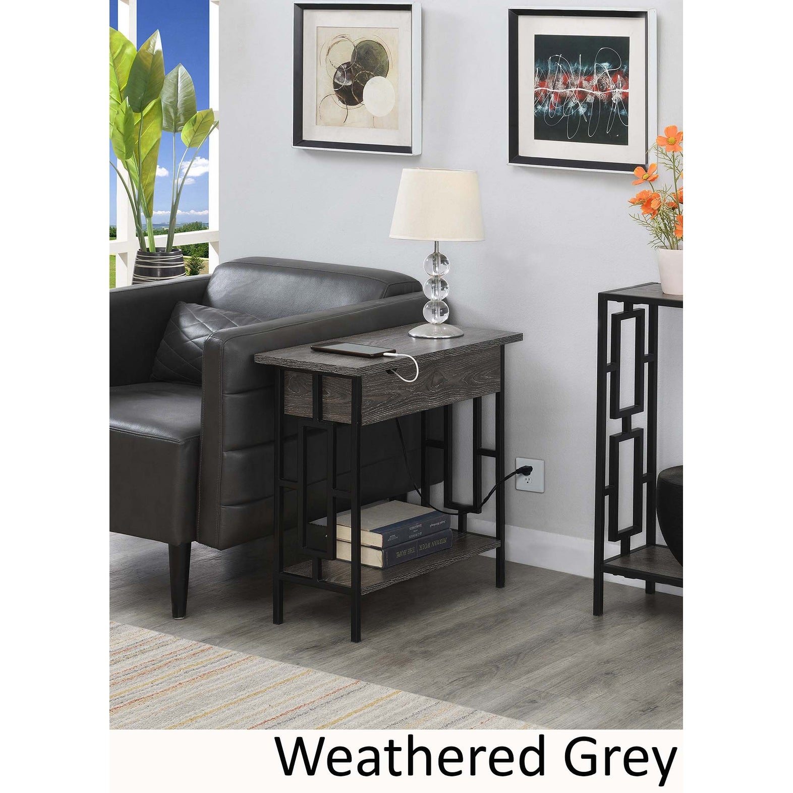 Porch and Den Alberni Flip Top End Table with Charging Station