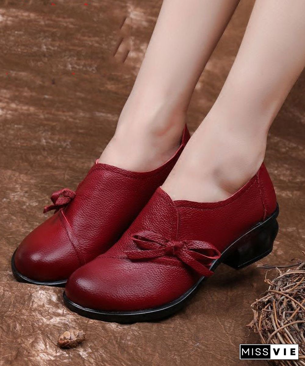 Red Bow High Heels Soft Splicing Chunky High Heels