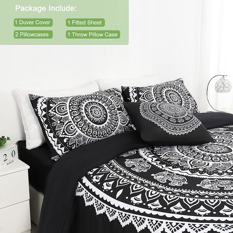 5 Pieces Bohemian Duvet Cover Set Fitted Sheet Pillowcase Queen