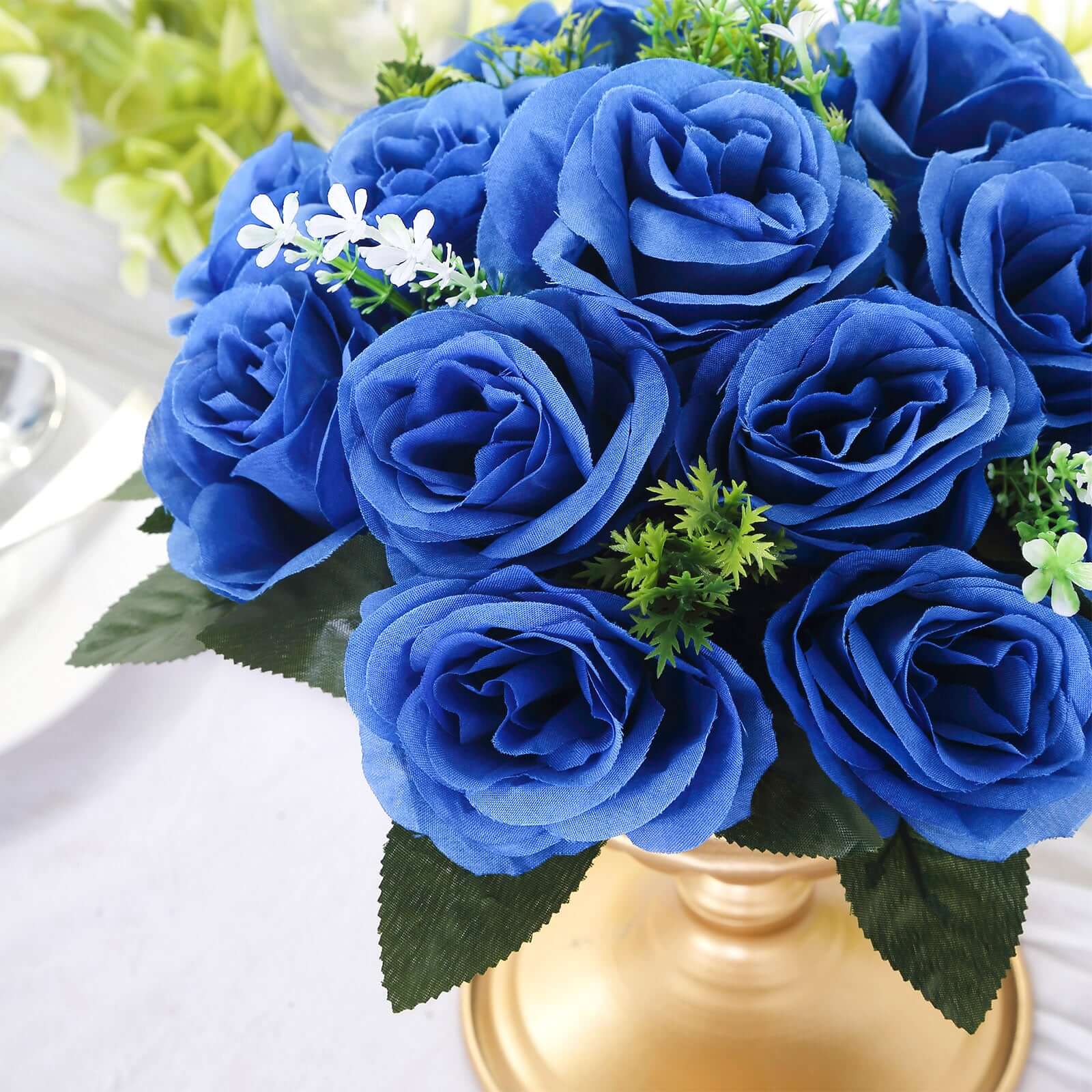 2 Pack Royal Blue Artificial Flower Ball Bouquets For Centerpieces, 15-Head Silk Rose Kissing Balls 10