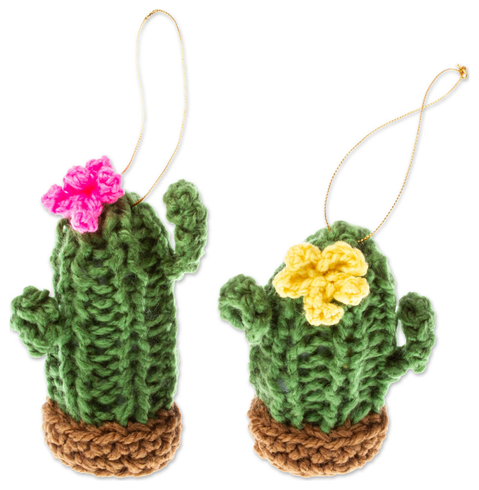Novica Handmade Saguaro Joy Crocheted Ornaments  Set of 2   Christmas Ornaments   by NOVICA  Houzz