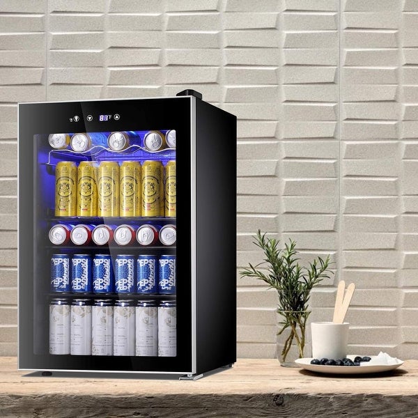 4.5 Cu Ft Beverage Refrigerator Cooler， 126 Can Mini Fridge for Soda Beer Wine