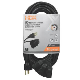 HDX 50 ft. 163 Light Duty IndoorOutdoor Extension Cord with Tri-tap Black HWHD16350F