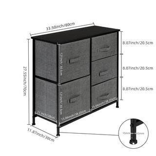 Karl home 11.81 in. W x 27.56 in. H Gray 5-Drawer Fabric Storage Chest with Gray Drawers 302992574522