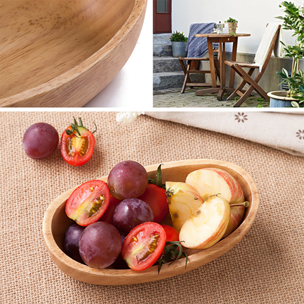 Abenow Boat Shaped Wood Deep Serving Bowl Dish Fruit Candy Snacks Container Wooden Salad Bowl