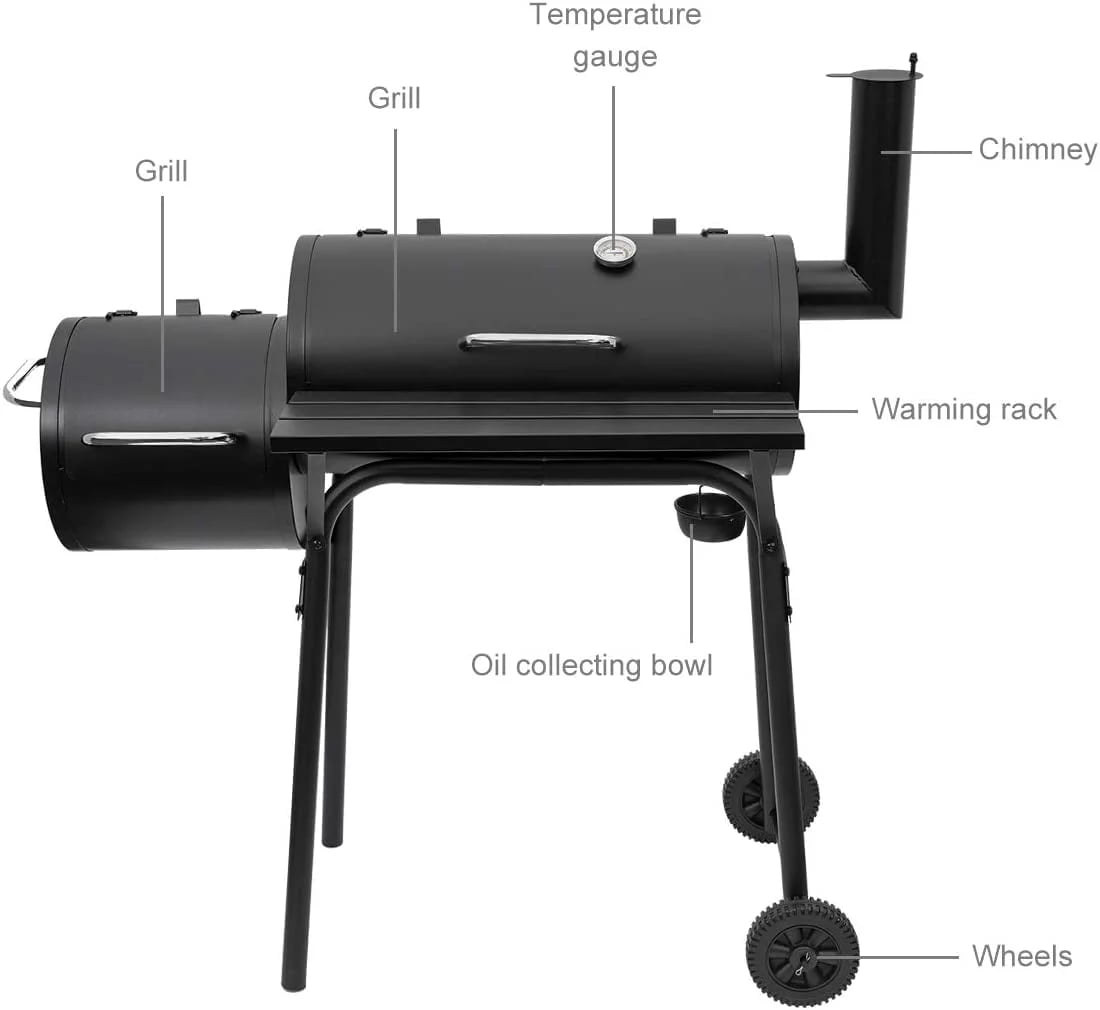 AEDILYS 27 inch Charcoal Barrel Grill with Offset Smoker