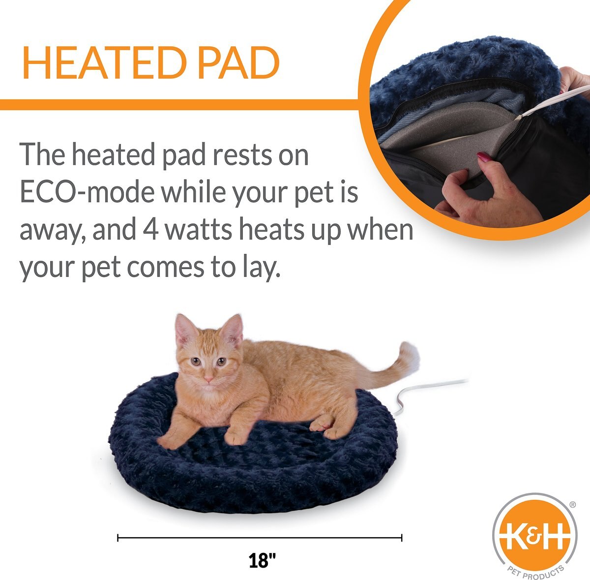 KandH Pet Products Thermo-Kitty Fashion Splash Indoor Heated Cat Bed， Blue