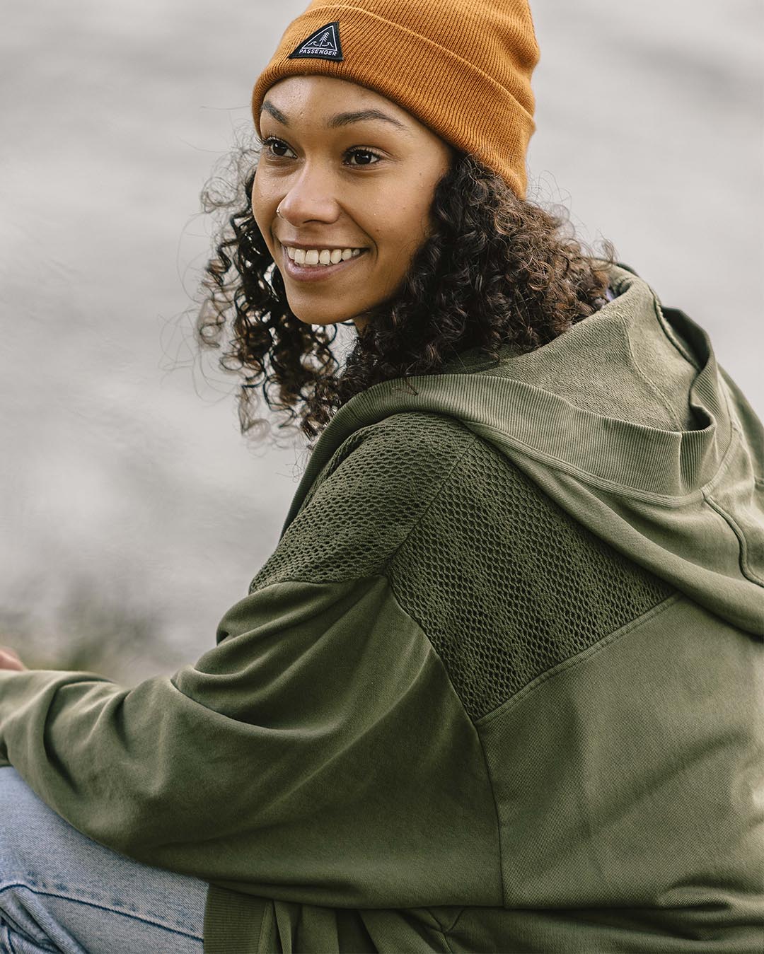 Celeste Recycled Cotton Open Front Hoodie - Dusty Olive