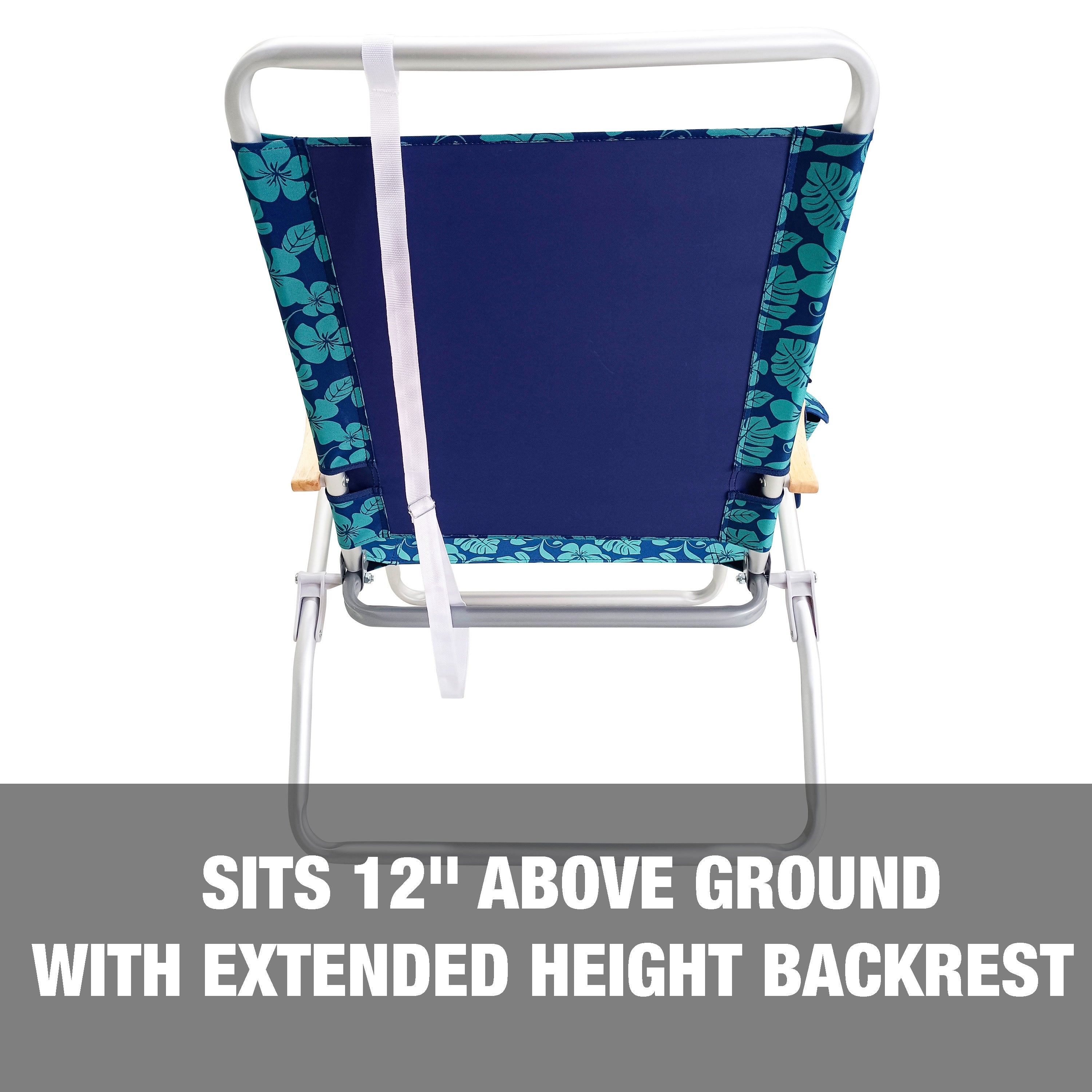 Bliss Hammocks Foldable Beach Chair Side Pocket and Storage Pouch， 3 Reclining Positions， 275 lb. Capacity (Blue Flowers)