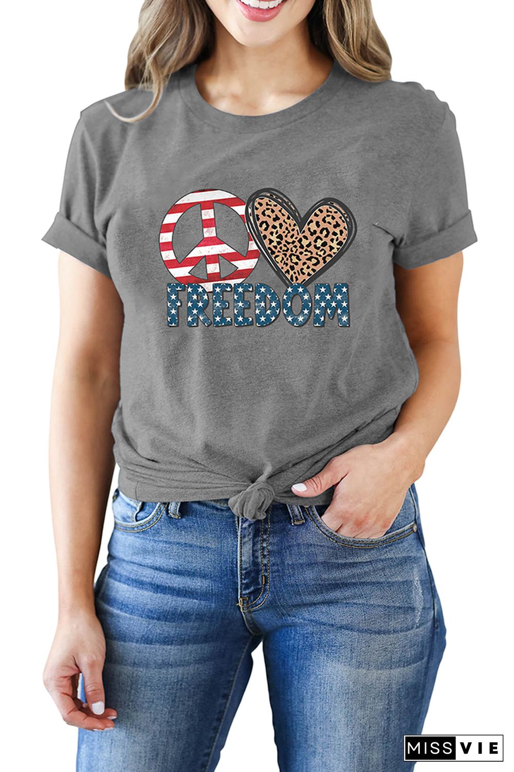 Peace Love Freedom Print Short Sleeve Graphic Tee Wholesale