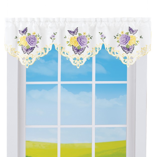 Collections Etc Elegant Embroidered Rose Bouquet Window Valance