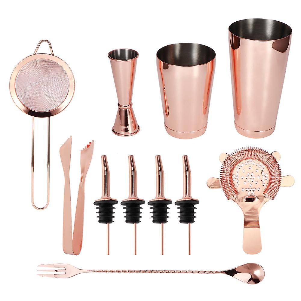 11pcs/set Multifunction Stainless Steel Cocktail Shaker Tools Set Bar Bartender Suppliesrose Gold