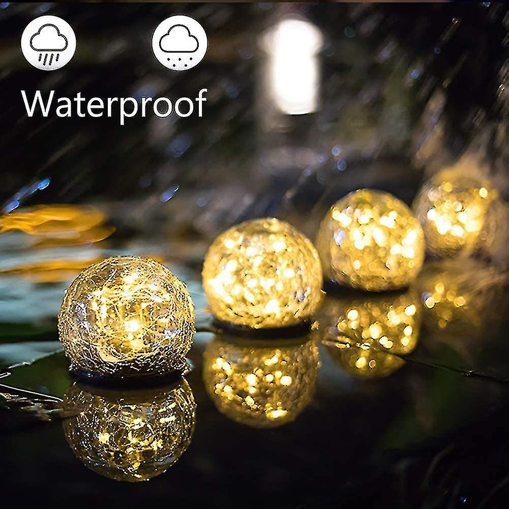 Garden Solar Lights， Cracked Glass Ball Waterproof Warm White Led For Outdoor Decor Decorations Pathway Patio