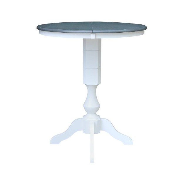 Kent Round Top Bar Height Pedestal Dining Table With 12 quot Leaf White heather Gray International Concepts