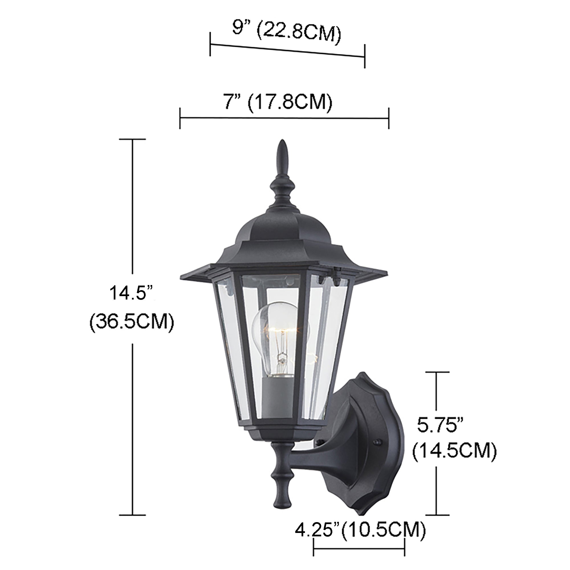 1-Light Matte Black Porch Light Fixture Outdoor Lighting Wall Mount with Clear Glass and Base E26 Hukoro