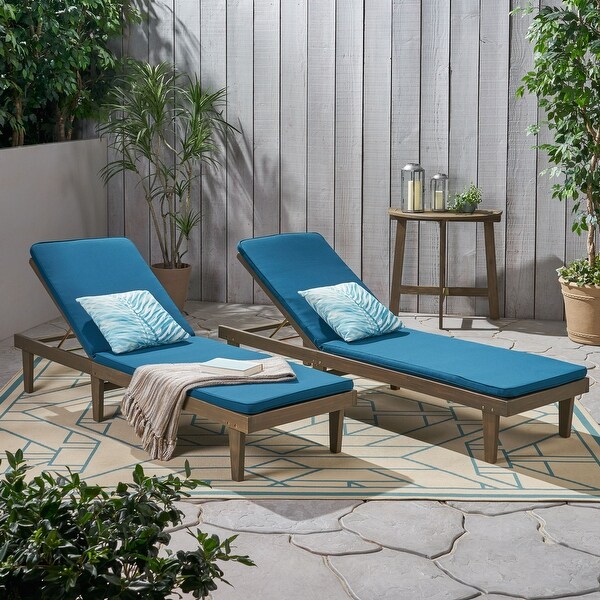 Nadine Outdoor Modern Cushioned Acacia Chaise Lounges (Set of 2) by Christopher Knight Home