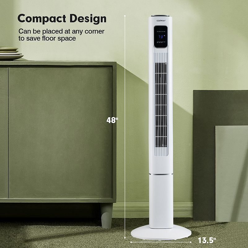 Portable 48 Inch Oscillating Standing Bladeless Tower Fans with 3 Speeds Remote Control-White