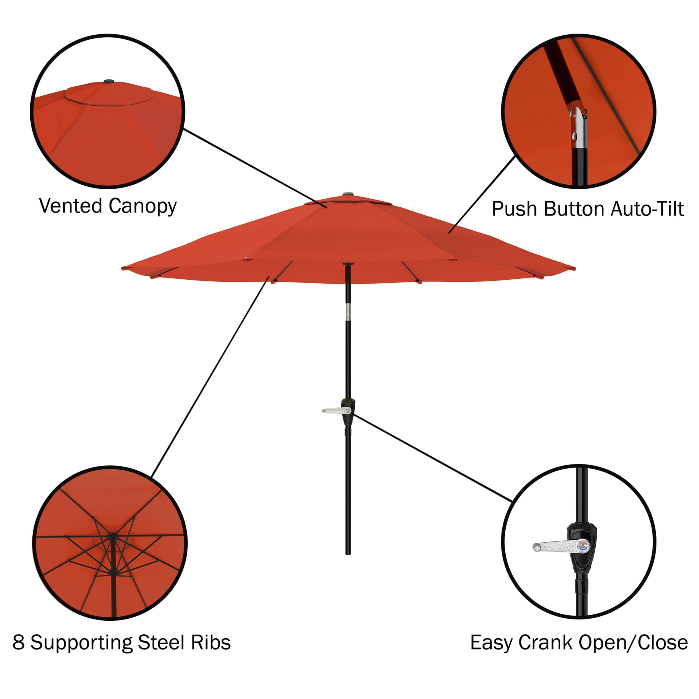 Patio Umbrella with Easy Crank and Auto Tilt Outdoor Table Umbrella 10 ft by Pure Garden (Orange)