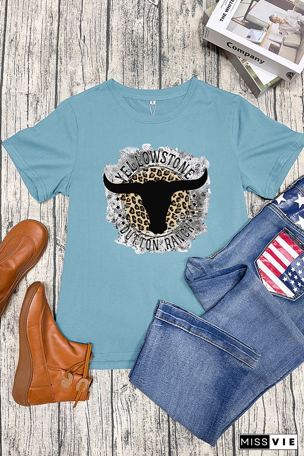 Yellowstone Dutton Ranch Leopard Short Sleeve Graphic Tee Wholesale