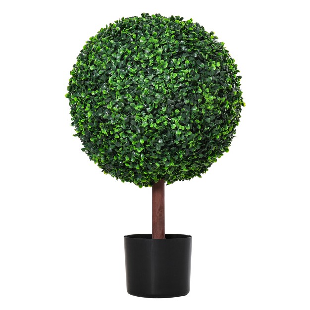 Outsunny 2 Ft Artificial Boxwood Topiary Ball Tree Fake Decorative Plant Nursery Pot Included For Home Balcony Backyard And Garden